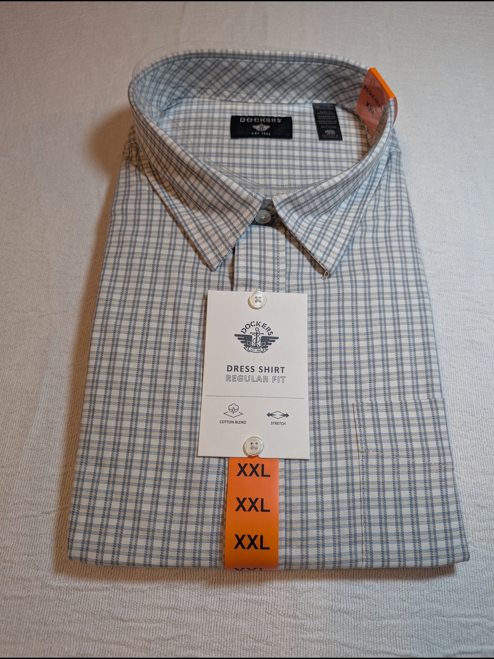 Dockers Men's Light Blue and White Windowpane Dress Shirt